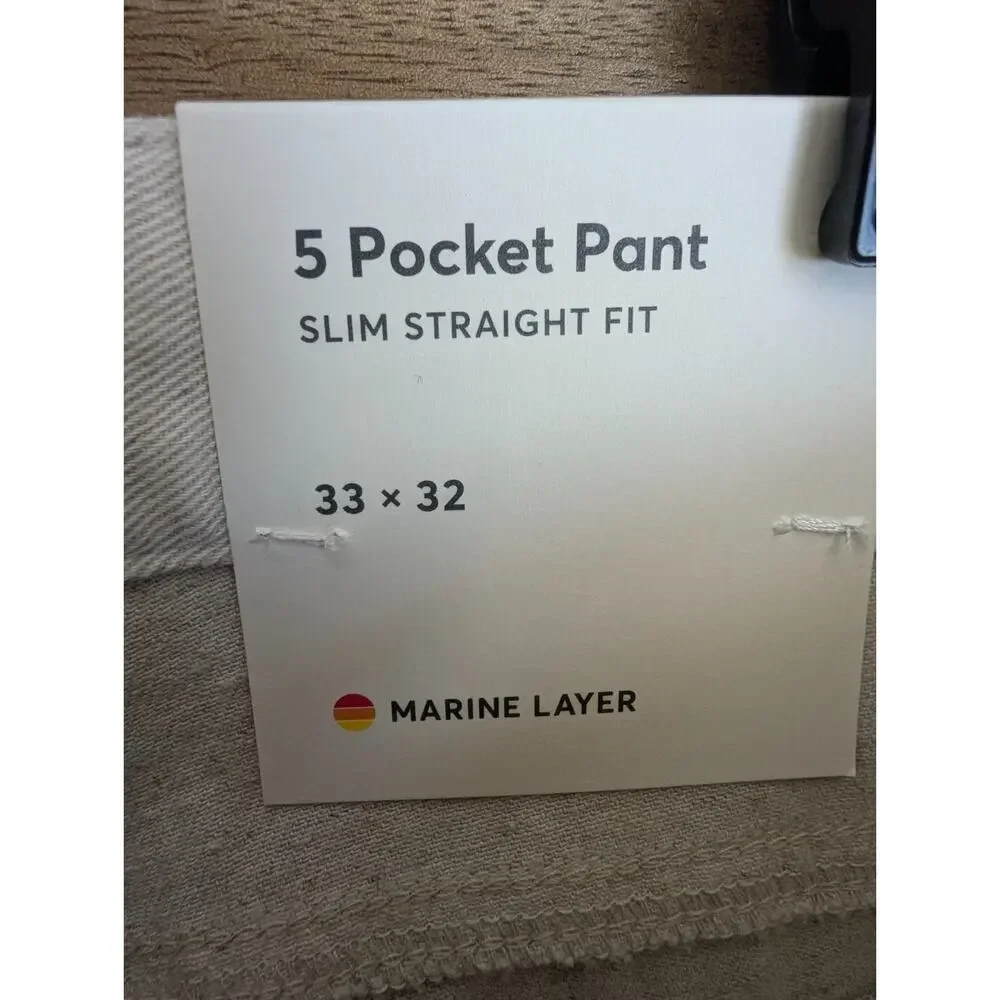 NWT Marine Layer 5 Pocket Pants Mens 33x32 Off White Stretch Slim Straight Fit